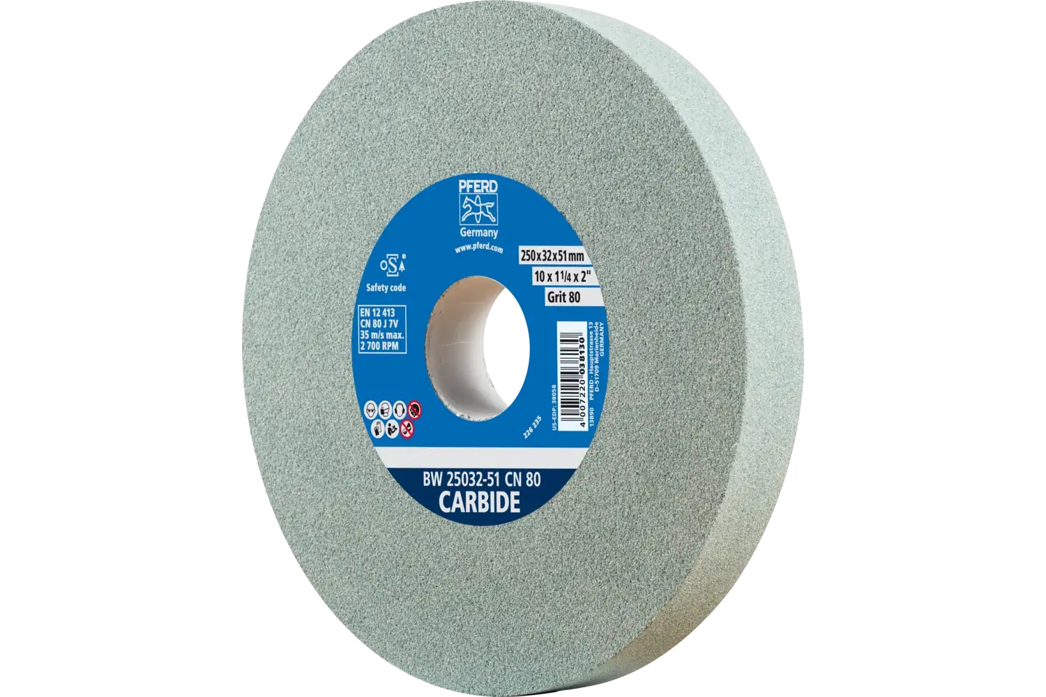Picture of Pferd Vitrified Bench Wheel, Carbide, 10" X 1-1/4 X 2, 80 Grit, Silicon Carbide